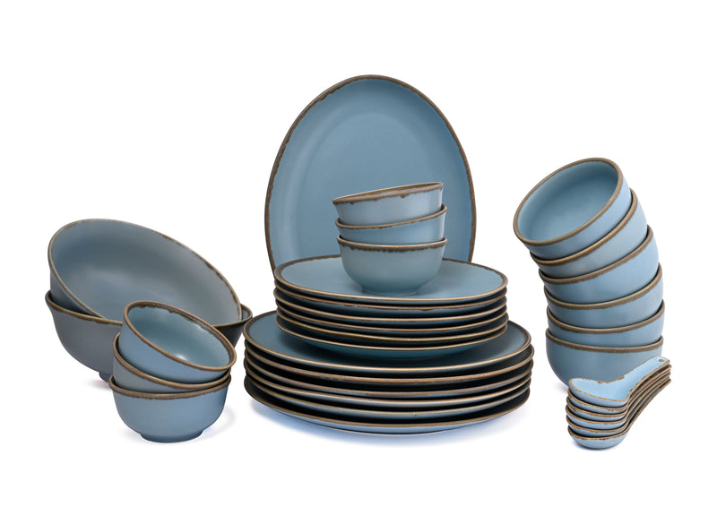 Crackled Matt Blue Glaze Porcelain 33Pc. Dinner Set