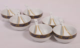 Hitkari Potteries 16224C Soup Bowl 6PC. & Soup Spoon 6 PC | Microweb Safe & Dishwasher Safe | Porcelain Serving Bowl for Home & Kitchen