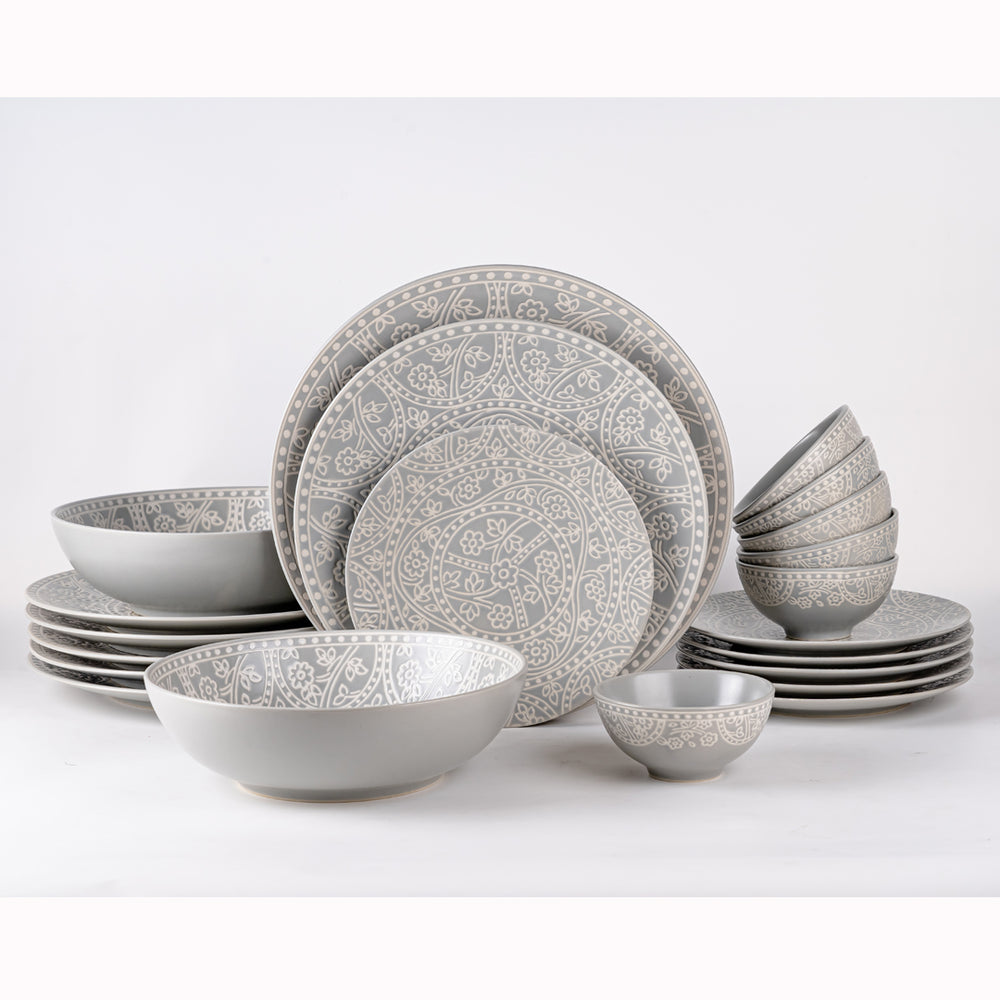 MILA LIGHT GREY 21 PC. DINNER SET Hitkari Potteries